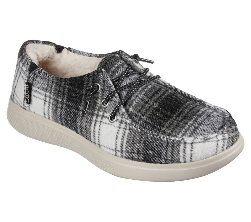 Dámské Boty Sebago Skechers BOBS Skipper - Plaid Pretender Černé Bílé | CZ.113460BKW