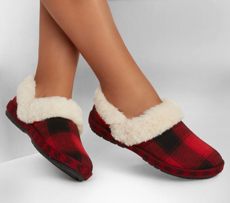 Dámské Pantofle Skechers BOBS Too Cozy - Pleasantly Plaid Červené | CZ.113906RED