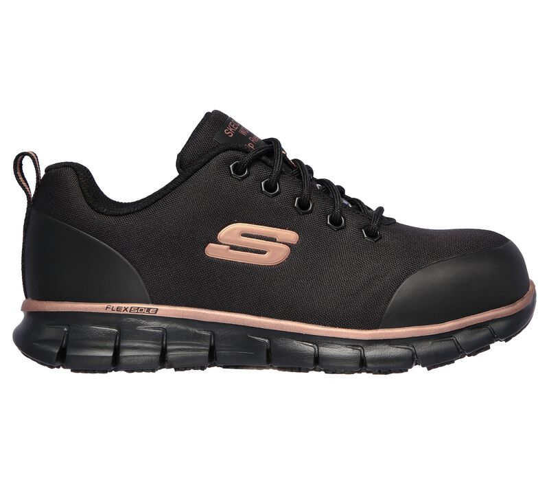 Dámské Pracovní Obuv Skechers Pracovní: Sure Track - Chiton Alloy Špicí Černé Růžové Zlaté | CZ.108025BKRG