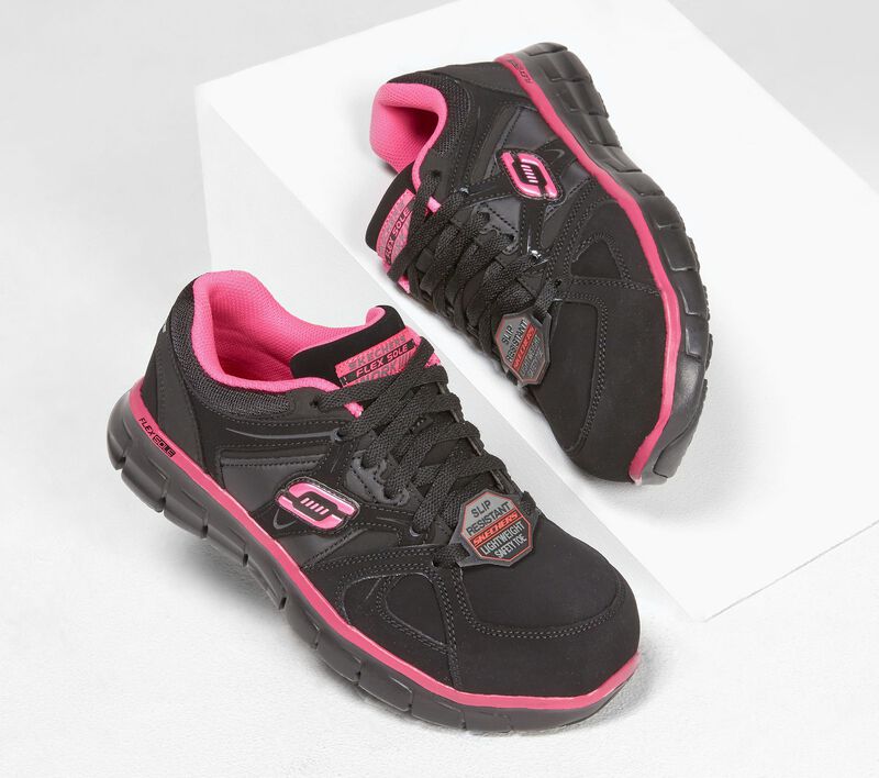 Dámské Pracovní Obuv Skechers Pracovní: Synergy - Sandlot Alloy Špicí Černé Růžové | CZ.76553BKPK