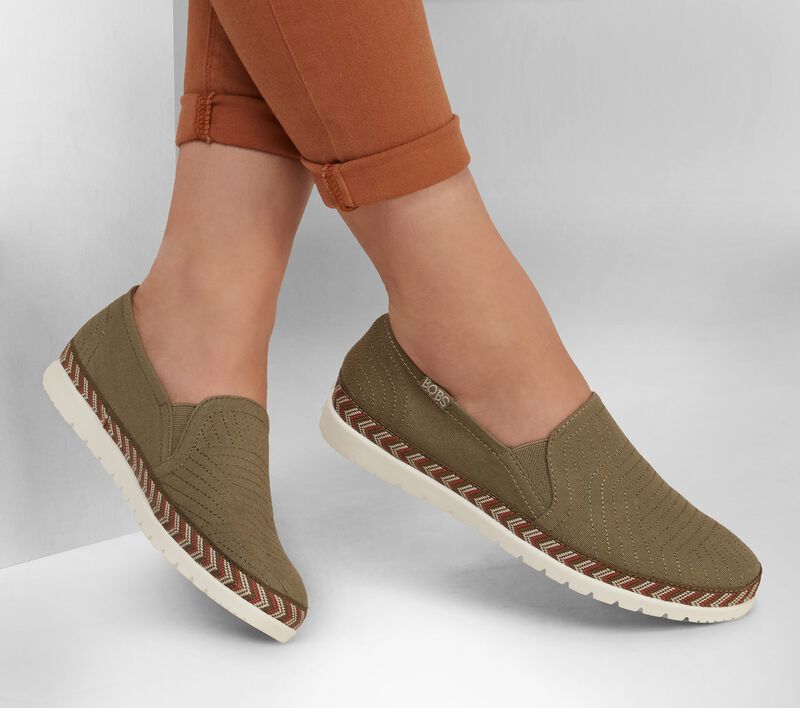 Dámské Slip On Skechers BOBS Flexpadrille 3.0 - Geo Nomics Olivy Zelené | CZ.113240OLV