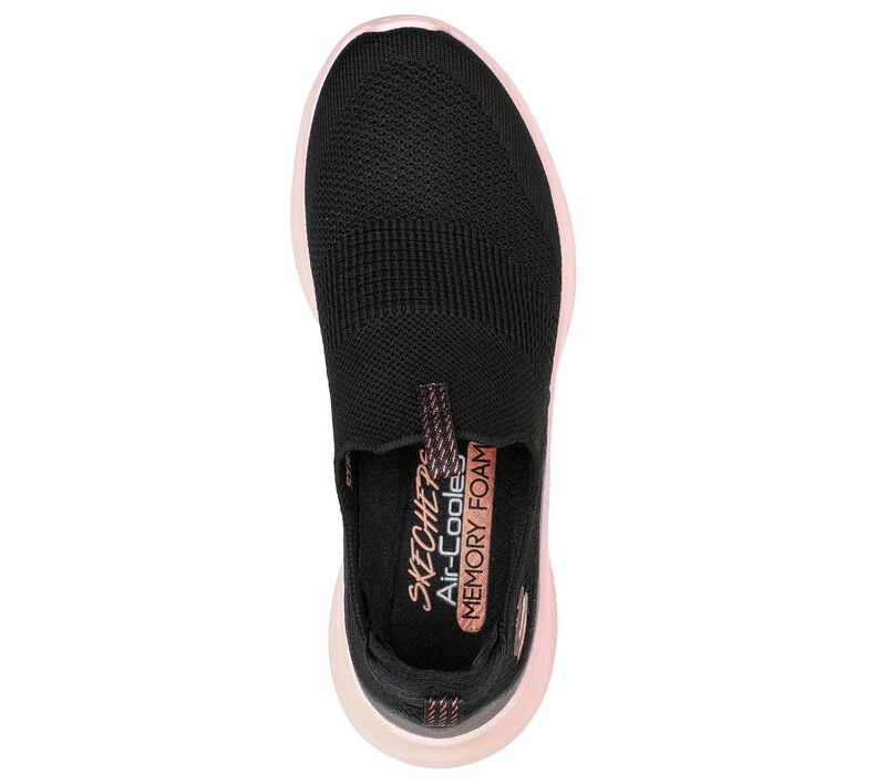 Dámské Slip On Skechers Ultra Flex 3.0 - Bright Spirits Černé Světle Růžové | CZ.149852BKLP