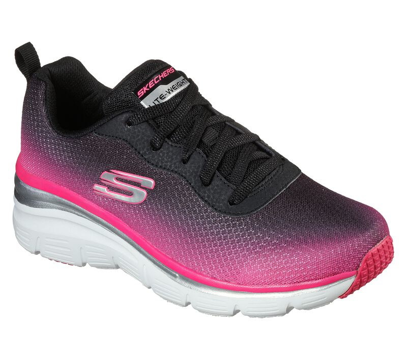 Dámské Sportovní Tenisky Skechers Módní Fit - Build Up Černé Růžové | CZ.12717BKHP