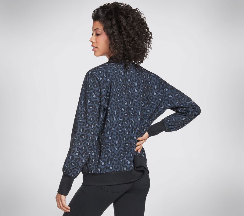 Dámské Topy Skechers Midnight Leopard Rev Bomber Jacket Černé Tmavě Blankyt | CZ.W3JA121BKNV