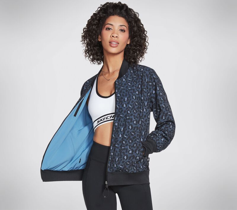 Dámské Topy Skechers Midnight Leopard Rev Bomber Jacket Černé Tmavě Blankyt | CZ.W3JA121BKNV