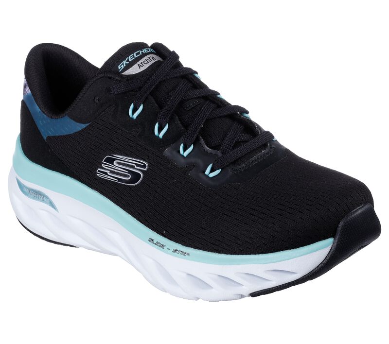 Dámské Šněrovací Boty Skechers Arch Fit Glide-Step - Art Sprinkle Černé Světle Tyrkysové | CZ.149874BKAQ