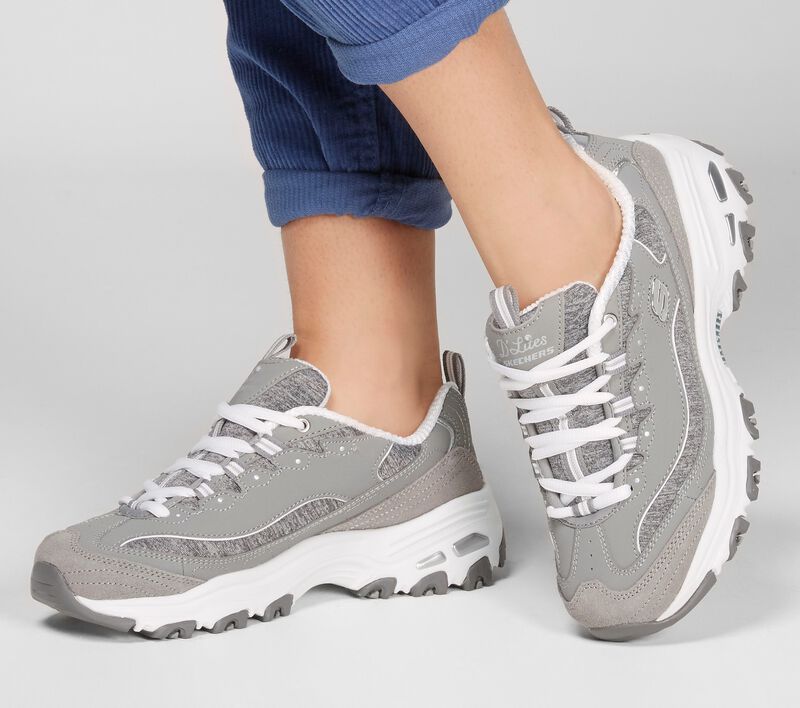 Dámské Šněrovací Boty Skechers D'Lites - Me Time Šedé Bílé | CZ.11936GYW