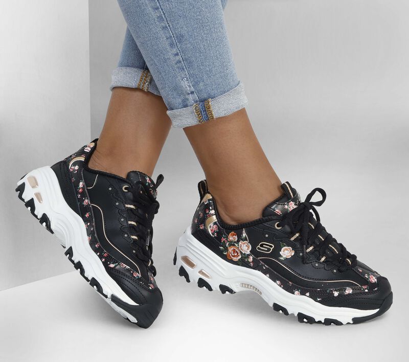 Dámské Šněrovací Boty Skechers D'Lites - Blooming Path Černé Růžové | CZ.149639BKPK