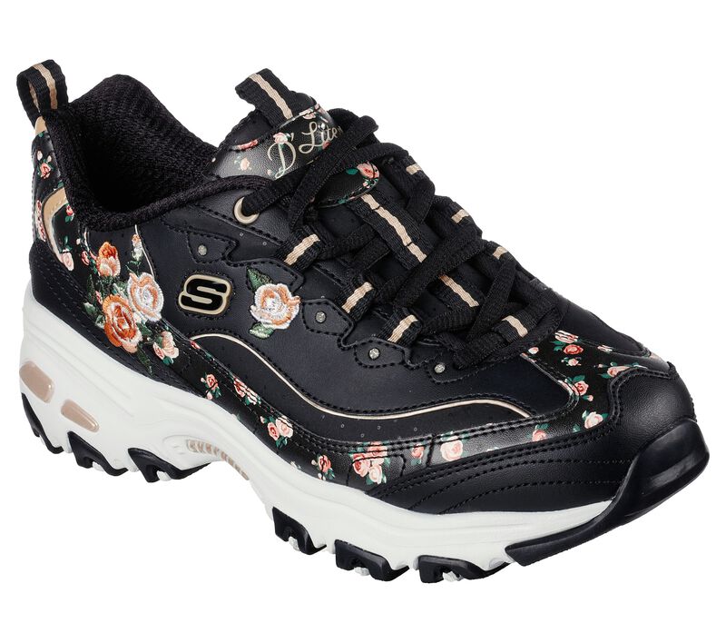 Dámské Šněrovací Boty Skechers D\'Lites - Blooming Path Černé Růžové | CZ.149639BKPK