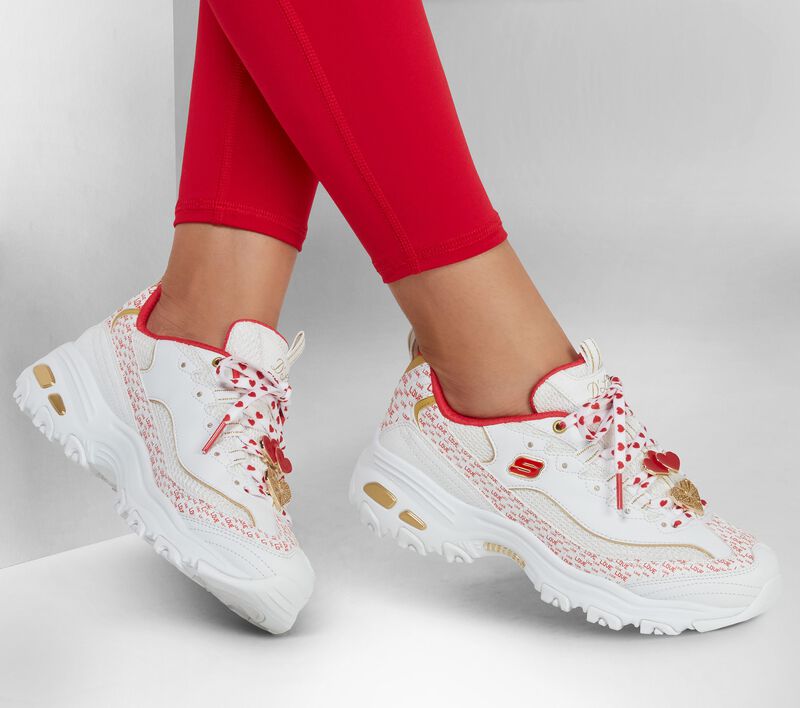 Dámské Šněrovací Boty Skechers D'Lites - You're so Cupid Bílé Červené | CZ.149790WRD