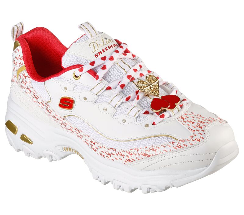 Dámské Šněrovací Boty Skechers D\'Lites - You\'re so Cupid Bílé Červené | CZ.149790WRD