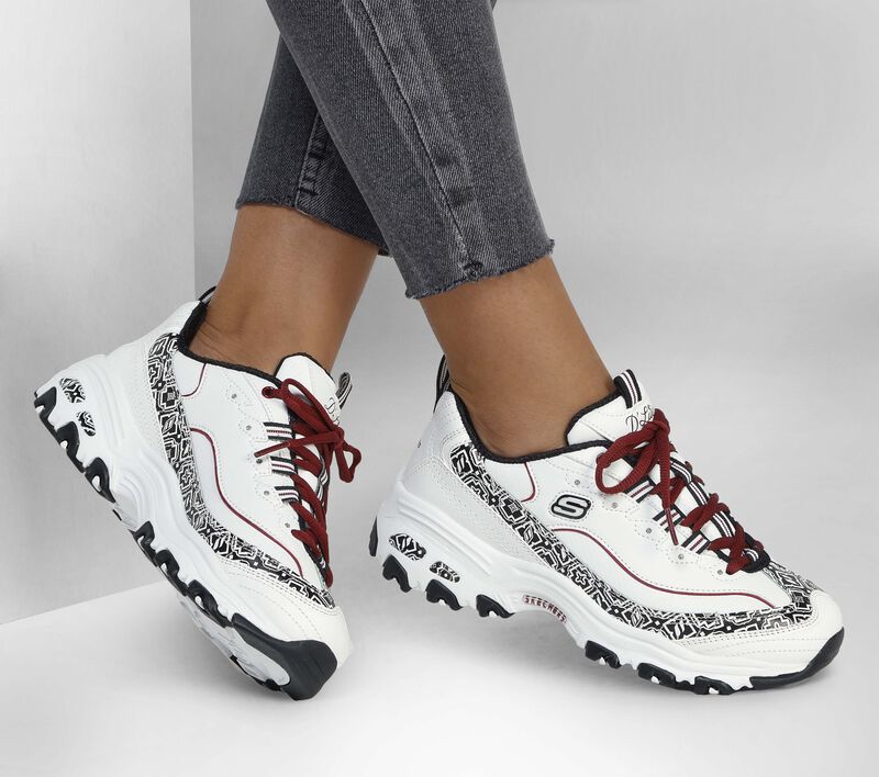 Dámské Šněrovací Boty Skechers D'Lites - Diamond Legacy Bílé Černé | CZ.149980WBK