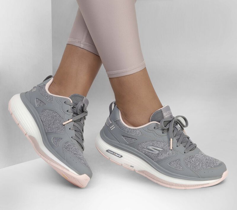 Dámské Šněrovací Boty Skechers GO WALK Workout Walker - Early Sunshine Šedé Růžové | CZ.124930GYPK