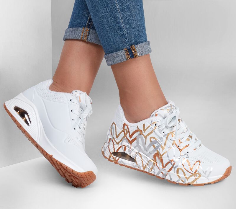 Dámské Šněrovací Boty Skechers x JGoldcrown: Uno - Metallic Love Bílé Zlaté | CZ.155523WTGD