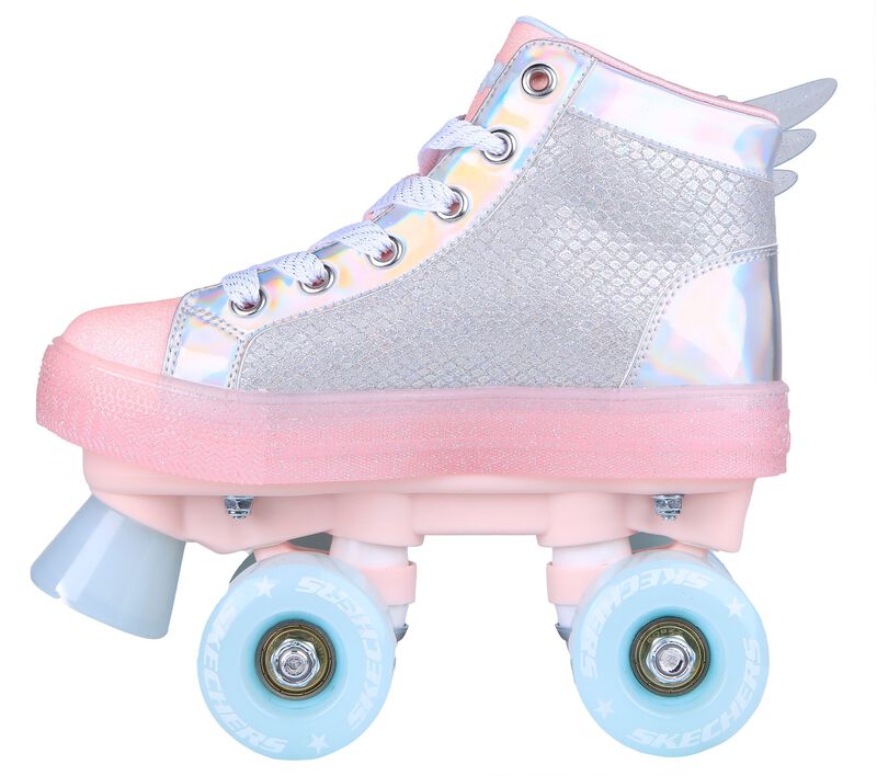 Dívčí Ležérní Tenisky Skechers Twinkle Toes: Shuffle 4 Wheeler - Unicorn Soaring Stříbrné Růžové | CZ.314101LSLPK