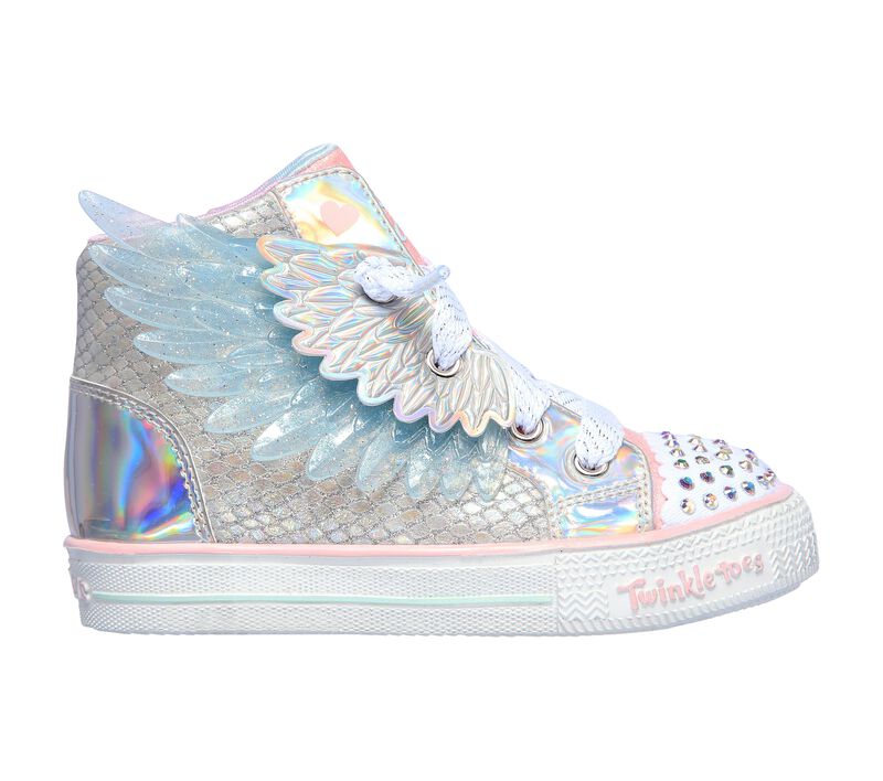 Dívčí Light Up Boty Skechers Twinkle Toes: Shuffle Lite - Lil Unicorn Wings Stříbrné Růžové | CZ.314918NSLPK