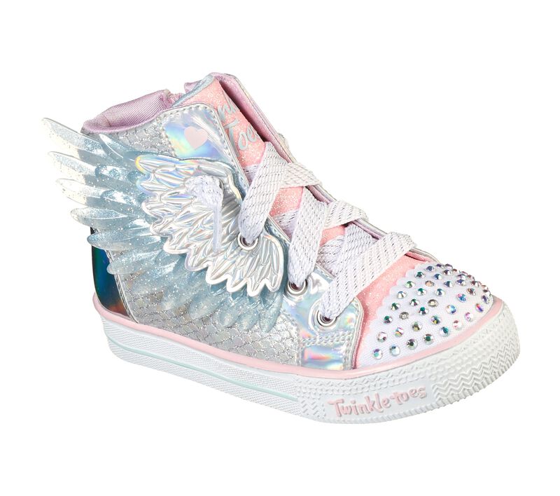 Dívčí Light Up Boty Skechers Twinkle Toes: Shuffle Lite - Lil Unicorn Wings Stříbrné Růžové | CZ.314918NSLPK