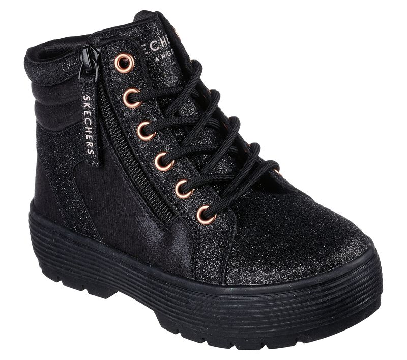 Dívčí Šněrovací Boty Skechers Elevated - City Shine Černé Růžové Zlaté | CZ.310854LBKRG