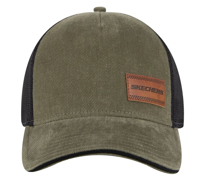 Pánské Klobouky Skechers Washed Læder Patch Trucker Olivy Zelené | CZ.SKTK7026OLV