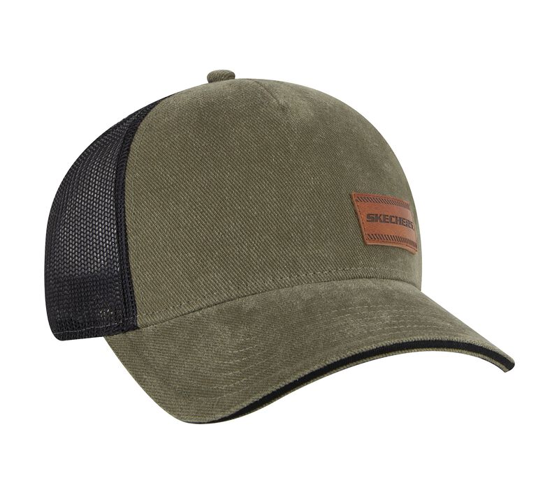 Pánské Klobouky Skechers Washed Læder Patch Trucker Olivy Zelené | CZ.SKTK7026OLV