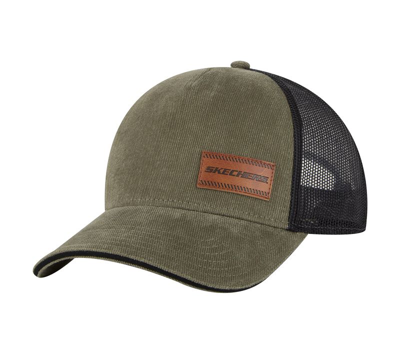 Pánské Klobouky Skechers Washed Læder Patch Trucker Olivy Zelené | CZ.SKTK7026OLV