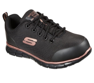 Dámské Pracovní Obuv Skechers Pracovní: Sure Track - Chiton Alloy Špicí Černé Růžové Zlaté | CZ.108025BKRG