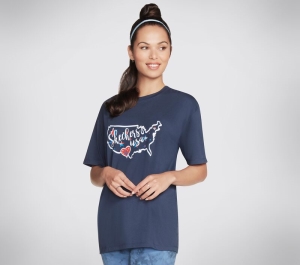 Dámské Topy Skechers Americana Pride Everybody Tee Tmavě Blankyt | CZ.W1TS345NVY