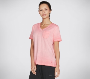 Dámské Topy Skechers Diamond Washha V-Neck Pocket Tee Koralove | CZ.W1TS331CRL