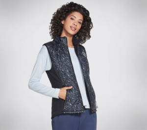 Dámské Topy Skechers GO WALK Wear Midnight Puffer Vest Černé Tmavě Blankyt | CZ.W3JA242BKNV